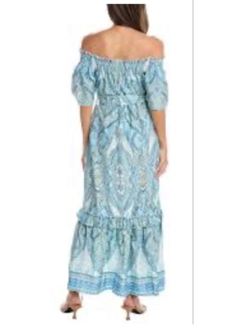 NWT Tyler Boe Blue White Paisley Off-Shoulder Erin Maxi Dress S